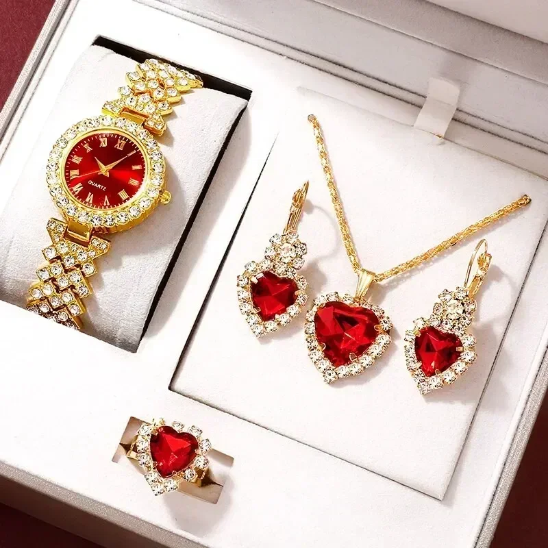 Jewelry Clasp Watches - Złoty Luksusowy Zegarek Damski Pierścionek Naszyjnik